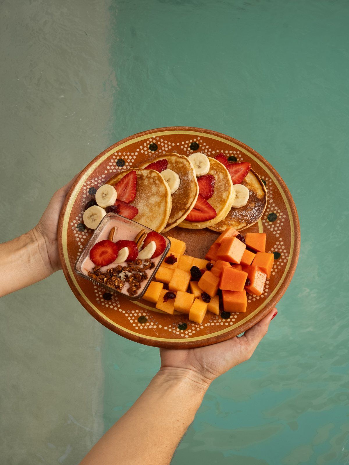 Breakfast served beside the pool
