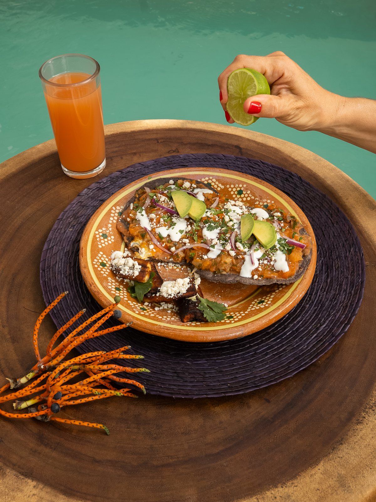 A Mexican dish served beside the pool