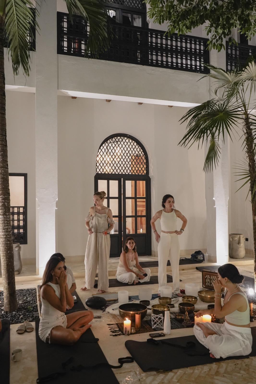 Retreat group gathered in the villa courtyard